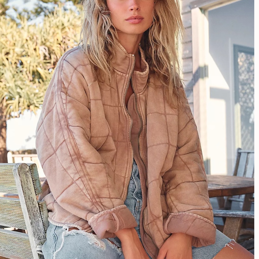 Free People Dolman Quilted Knit  bomber Jacket pink mauve small